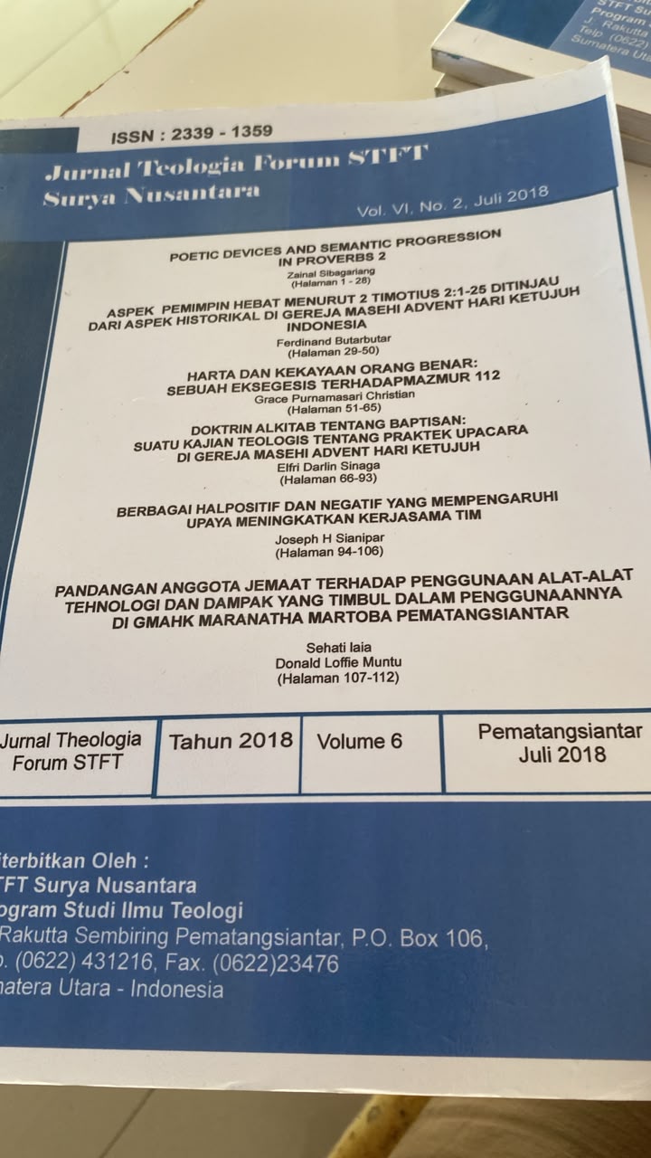 Jurnal Theologia Forum STFT Surya Nusantara Vol 6