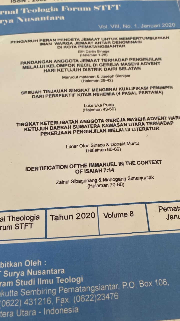Jurnal Theologia Forum STFT Surya Nusantara Vol 8